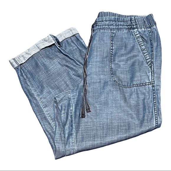 Talbots Drawstring Cuffed Pant Chambray Blue Denim Ankle Cropped Relaxed-Fit 10 - Picture 8 of 8